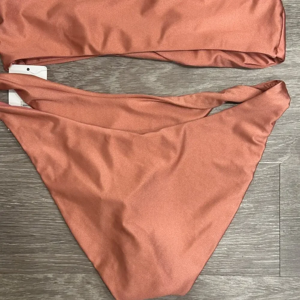 Dippin Daisys Mirage Twist Top Charlie Bottom Bikini Set Pink Desert Rose XL NWT